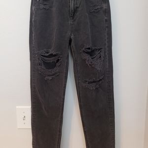 American Eagle black distressed mom jeans